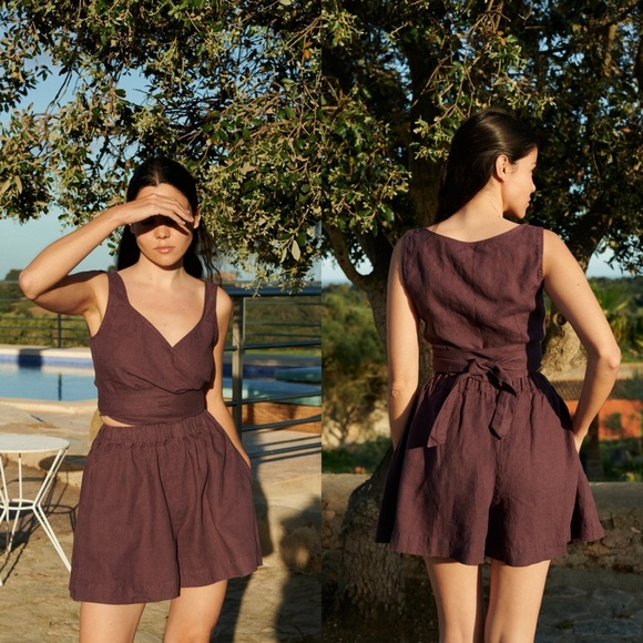Linenfox Other - NWOT Linenfox Soja Linen Top & Kim Linen Shorts Set Eggplant Violet Size S-M